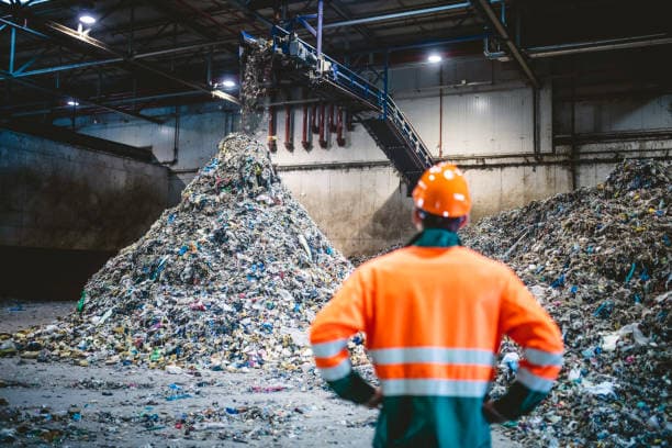 Materials stacked across a warehouse floor